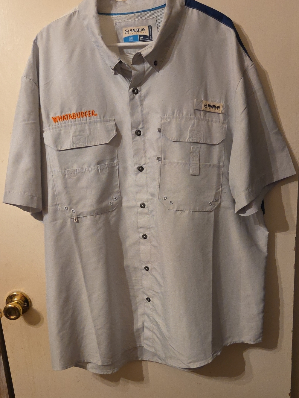 Magellan Outdoors Whataburger Light Gray Short-Sleeve Work Shirt